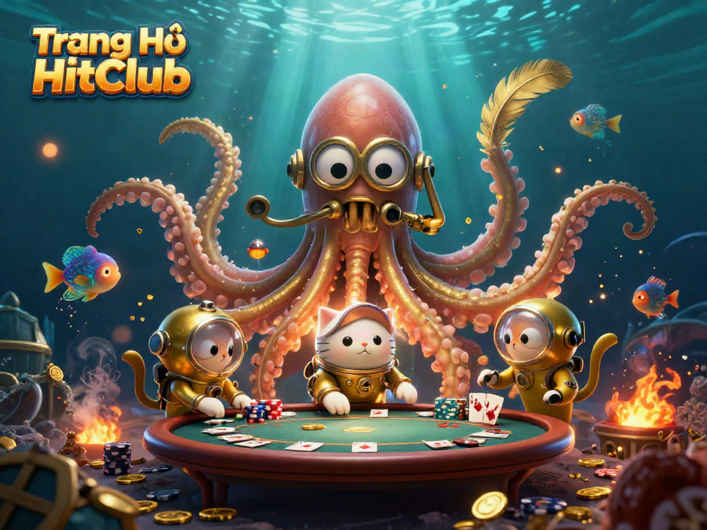 Engage in thrilling gaming at Trang Chủ HitClub with a dynamic underwater scene showcasing casino elements and characters.