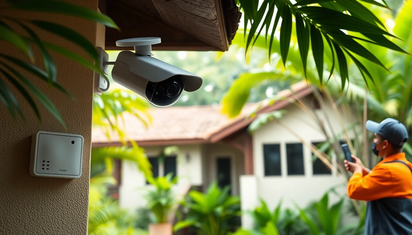 Instalación de cámaras de seguridad de alta calidad en Guanacaste en una vivienda en un entorno exuberante.