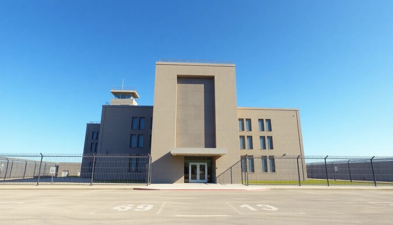 Explore OC Jail's modern architecture featuring secure facilities and guard structures.