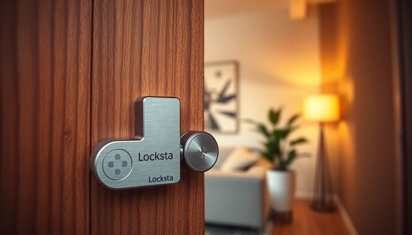 Locksta Mechanismus an Holztür, detailreich und modernes Design, betont die Sicherheit.