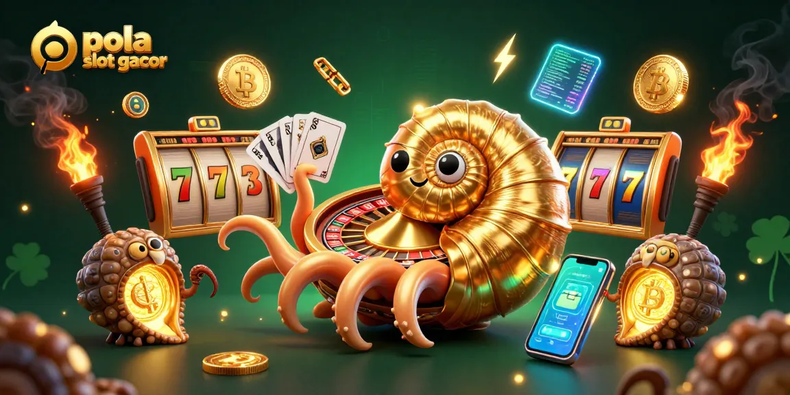 Engage with pola slot gacor in this vibrant casino scene featuring a giant nautilus and glowing coins.