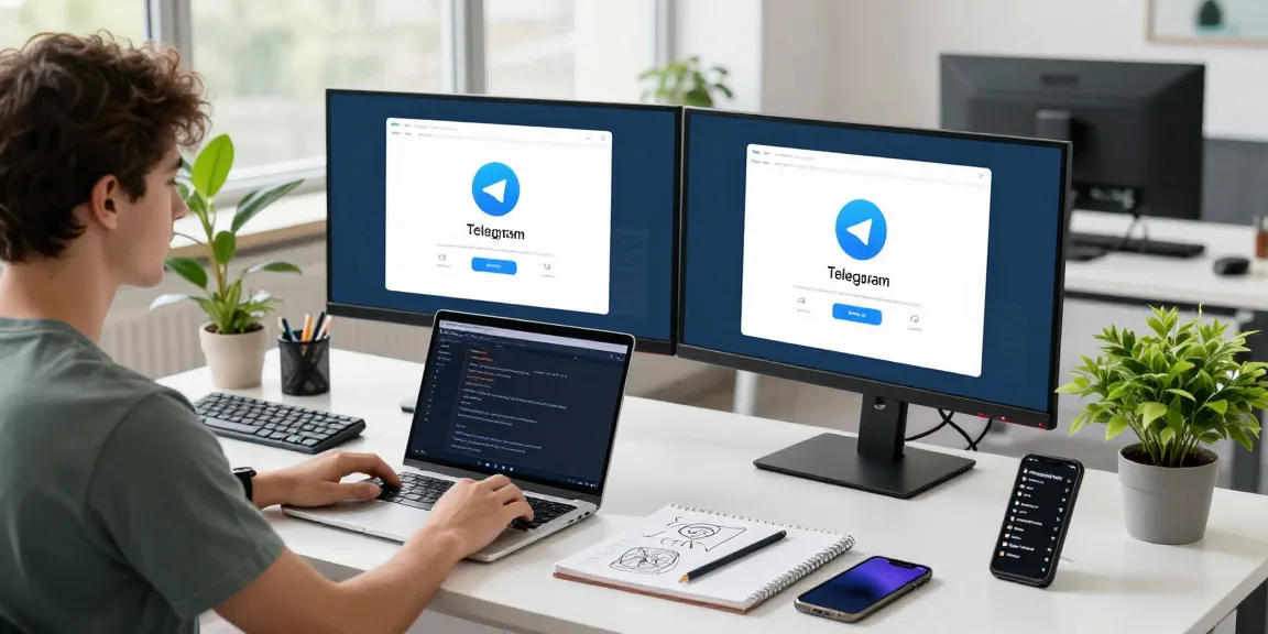 Explore the features of Telegram中文版下载 in a modern tech workspace.