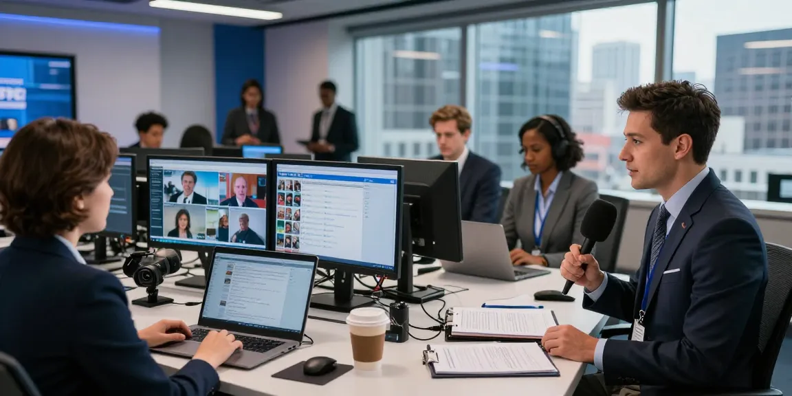 Breaking news coverage at https://www.theindaily.com with journalists in a modern newsroom.