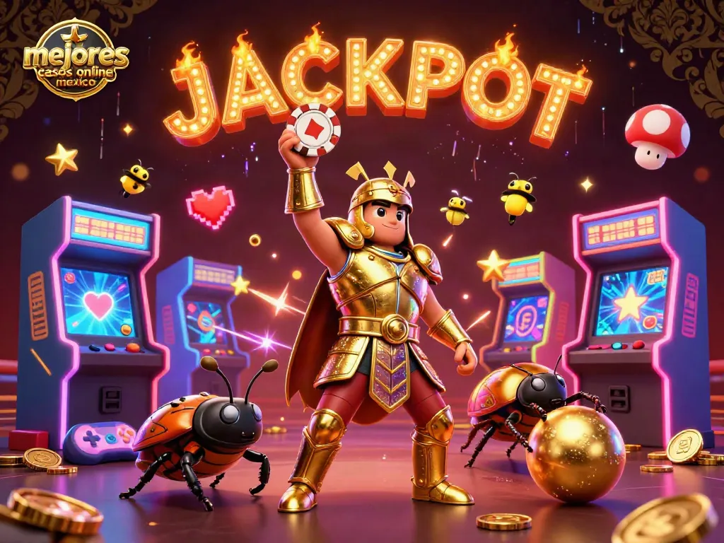 Gana y celebra en los mejores casinos online de México: un hércules y un escarabajo en la victoria.