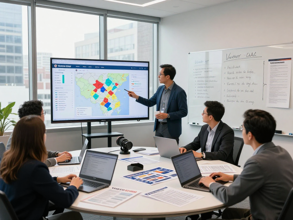 Analyze targeted voter mail strategies in a collaborative campaign office.