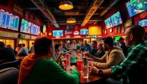 Engaging scene of best sportsbooks in Mexico showcasing active bettors celebrating winnings.