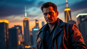 Detective portraying traits better than Reacher in an urban setting, exuding strength and charisma.