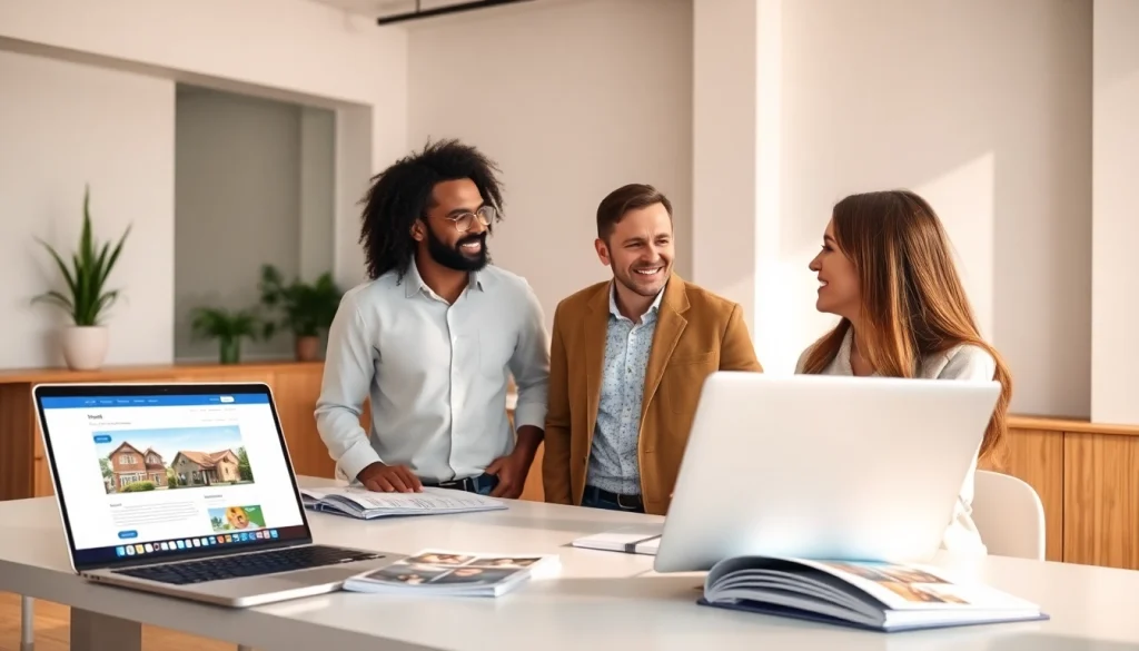 Engaging real estate professional advising clients in a modern office setting.