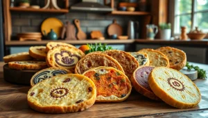 Kaasdoek in verschillende ontwerpen en kleuren op een houten tafel met een gezellige sfeer.