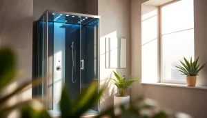 Découvrez les produits sirhona fr avec une cabine de douche moderne et un miroir LED.