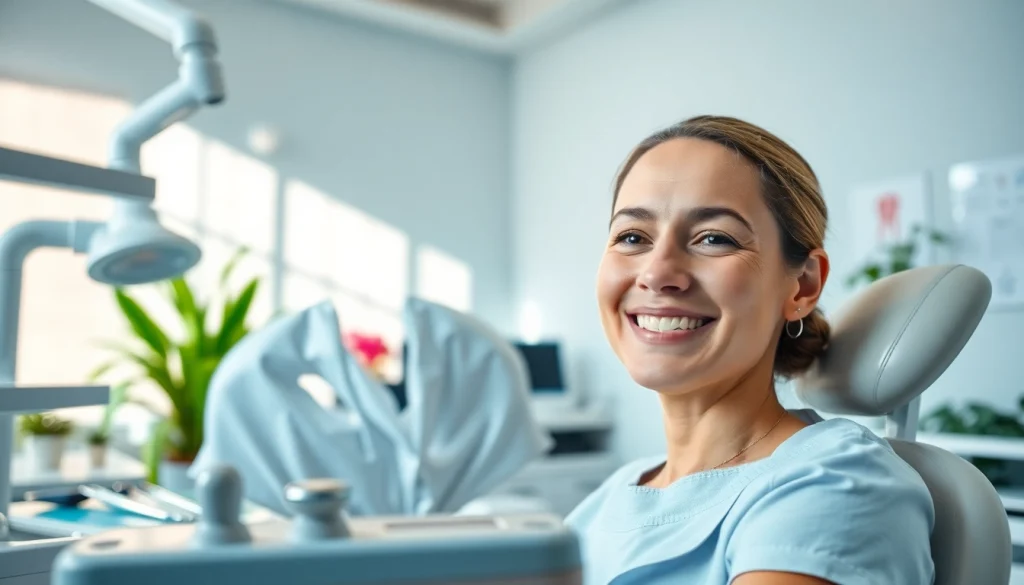 Dentist examining a patient in a modern clinic, reflecting professionalism and care.