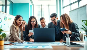 Engaging team collaborating on smm services in a professional office