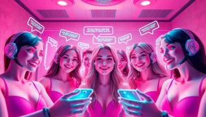 Interactive scene with sex chat AI avatars in a playful, intimate digital environment.