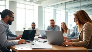 Engaged team in professional proposal writing and management collaboration.