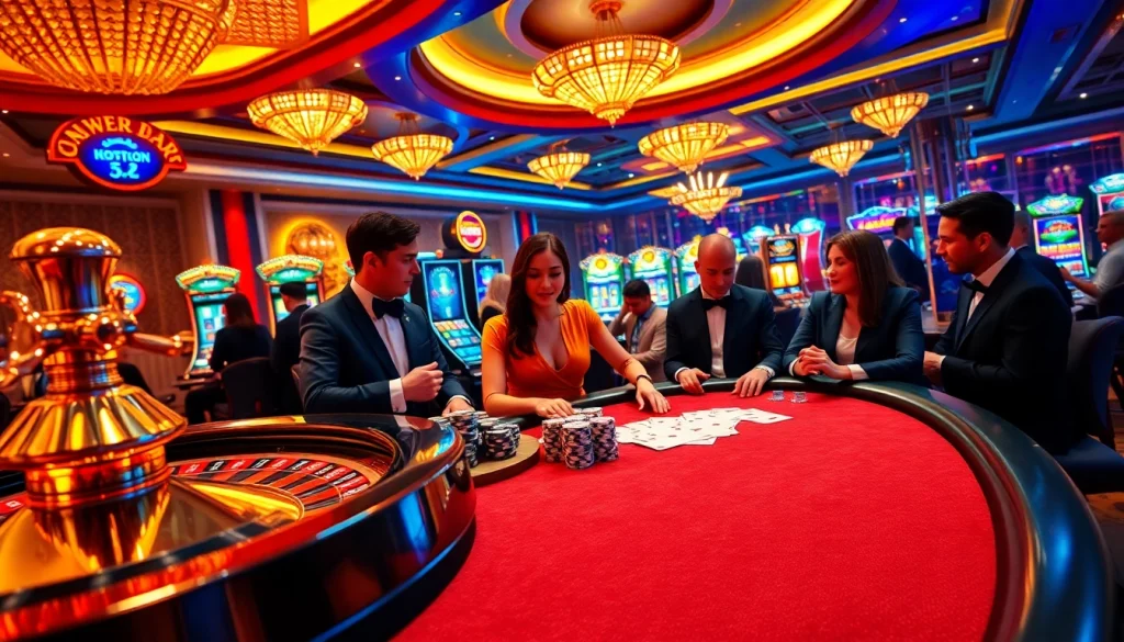Experience the thrill of winning big at https://uu88.blog/ with poker tables and vibrant casino lights.