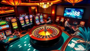 Experience the thrill of the casino with W88 link visible on digital displays.