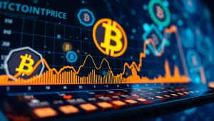 Дослідження ціна біткоїна на графіку з цифровими елементами для зрозумілого візуального ефекту.