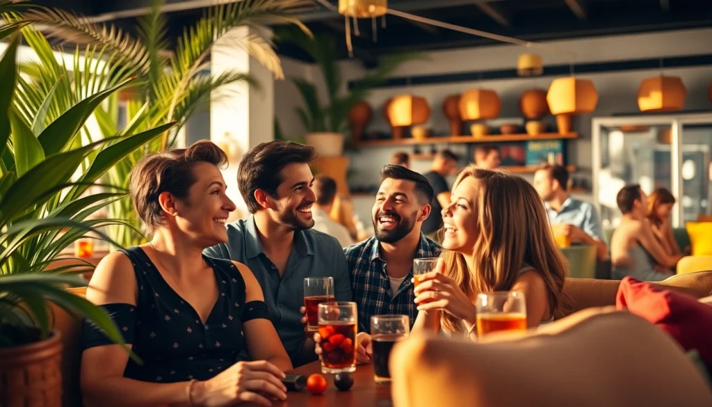 Freunde genießen ihre Zeit im Social Club Lloret de Mar in einer entspannten Atmosphäre.