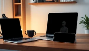 Black screen image displayed on multiple devices for focus and relaxation.