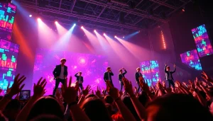 BTS news showcases vibrant concert performance with audience cheering, highlighting K-pop energy.