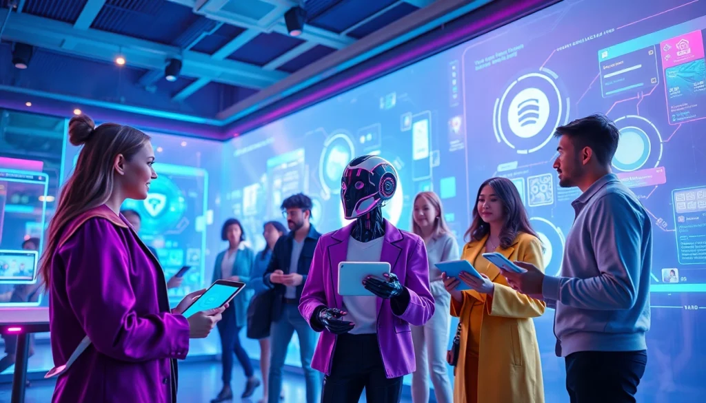 Interactive scene depicting a lively AI chatbot engaging with characters, highlighting sex ai technology.