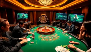 Experience sbobet betting action at a vibrant casino table with professional dealers and excited players.