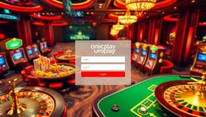 Engage with Onicplay Login at an upscale online casino featuring vibrant tables and digital gaming.