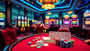Exciting casino gaming table scene emphasizing depo 5k with colorful chips and cards.