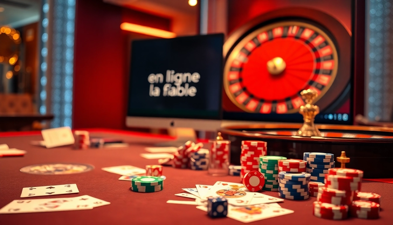 Découvrez les sensations fortes du casino en ligne France fiable avec des jetons élégants et une roue de roulette lumineuse.