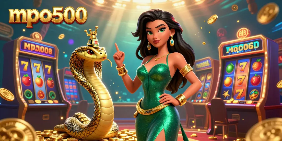 Play slots and win big with mpo500 - vibrant 3D casino illustration with golden elements.