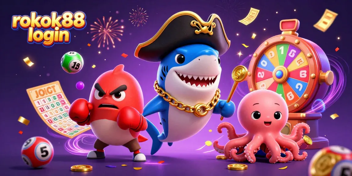 Experience the thrill of rokok88 login with animated characters and vibrant casino games.