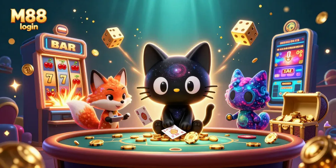 M88 login showcases a cosmic gambling scene with animated characters and award-winning elements.