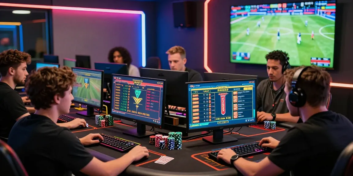 Online gambling players engaging in live betting, 瞭解內容 with diverse strategies in a vibrant gaming room.