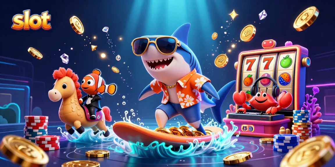 Mencoba slot dengan karakter hiu kartun menawan di panggung bawah laut, dikelilingi koin emas.