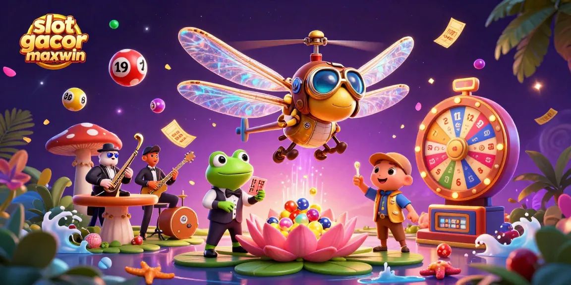 Experience excitement with slot gacor maxwin as a dragonfly pilot and frog croupier create a lively casino scene.