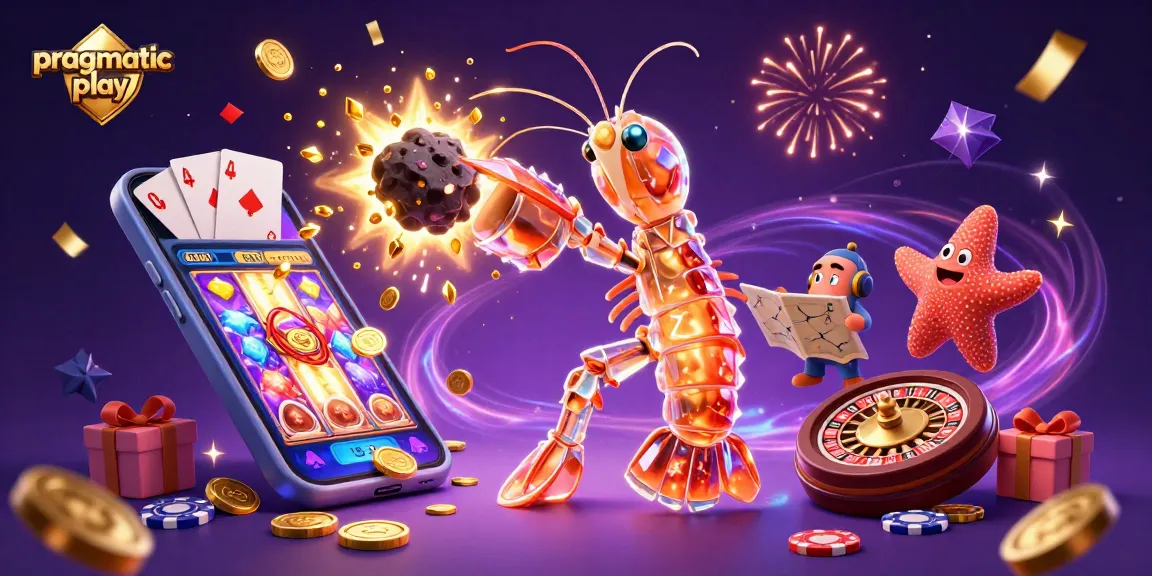 Engage with pragmatic play slots as a galactic samurai mantis shrimp celebrates wins amidst golden coins.