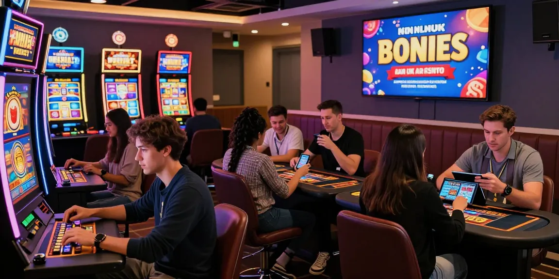 Exciting gaming environment at non UK casinos featuring diverse players enjoying digital slot machines and live dealer games.