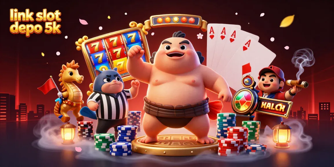 Experience the excitement of link slot depo 5k with vibrant slot reels and a dynamic casino scene.